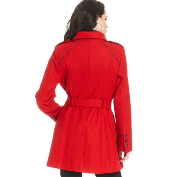 Guess red belted winter trench coat pea coat size Small - Picture 4 of 11
